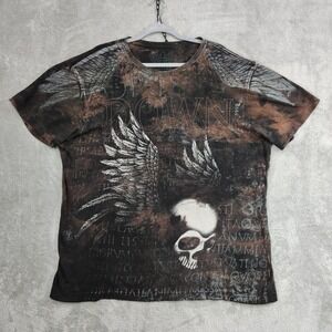 Xzavier Skull Wings Grunge Cyber Y2K Style T-Shirt Men's XL Live Free Love Free
